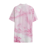 White Pink Marble Print Cotton Hawaiian Shirt
