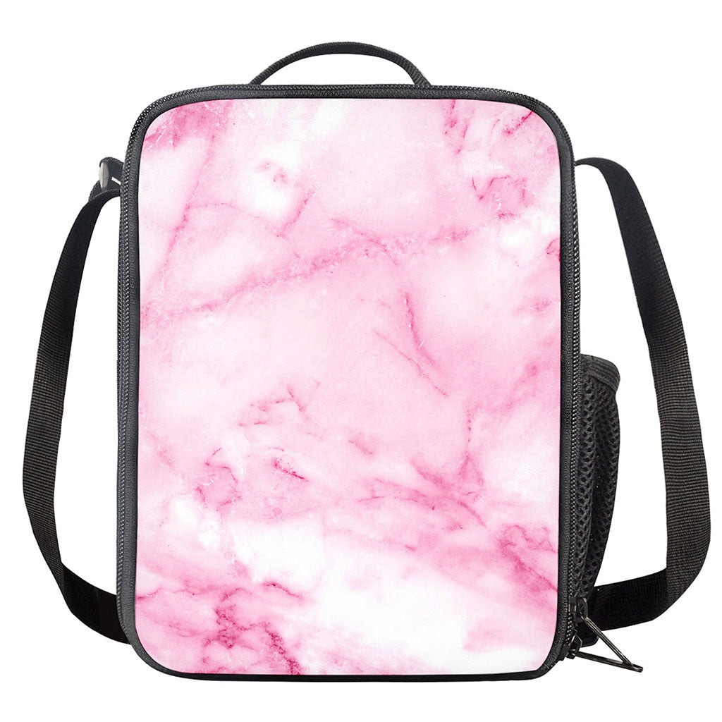 White Pink Marble Print Crossbody Lunch Bag