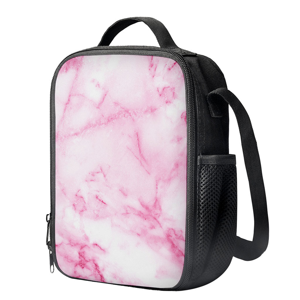 White Pink Marble Print Crossbody Lunch Bag