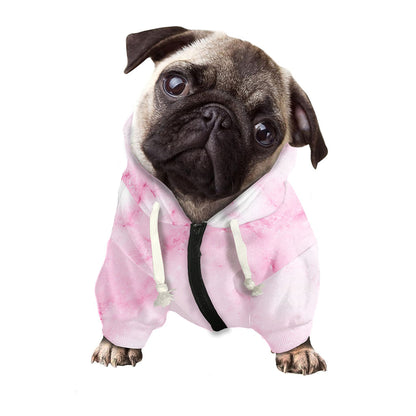 White Pink Marble Print Dog Zip Up Hoodie