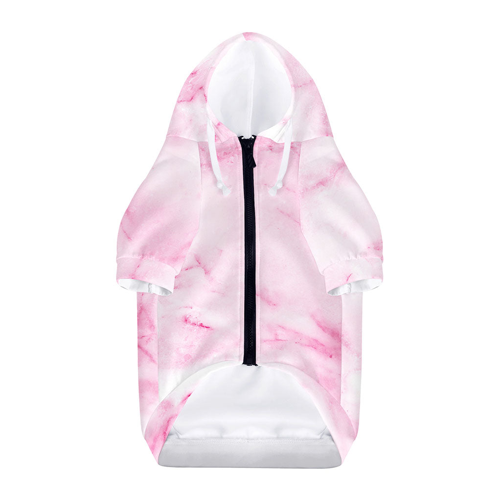 White Pink Marble Print Dog Zip Up Hoodie