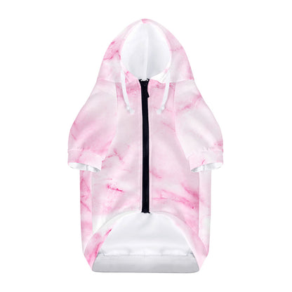White Pink Marble Print Dog Zip Up Hoodie