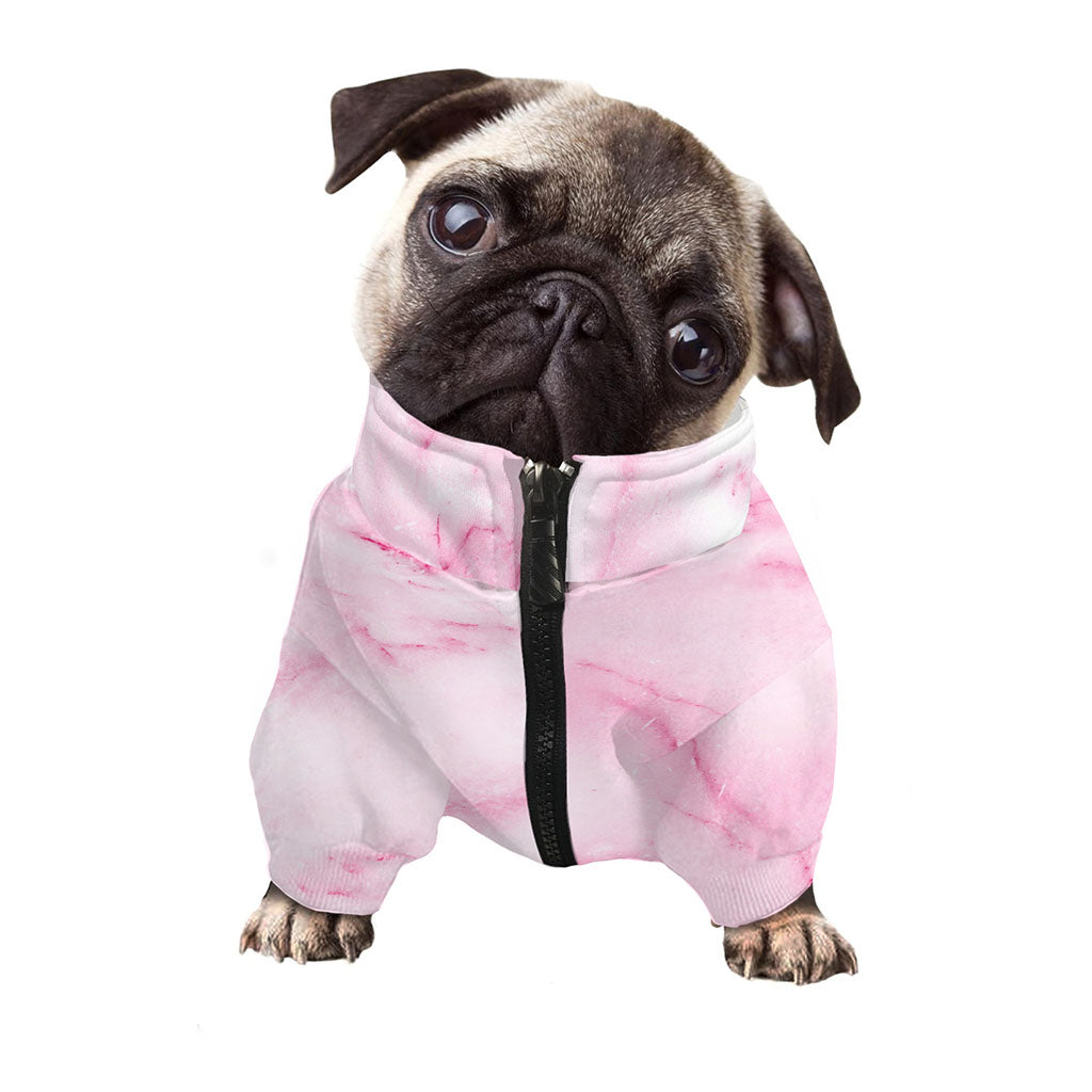 White Pink Marble Print Dog Zip Up Jacket