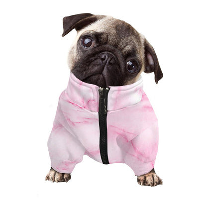 White Pink Marble Print Dog Zip Up Jacket