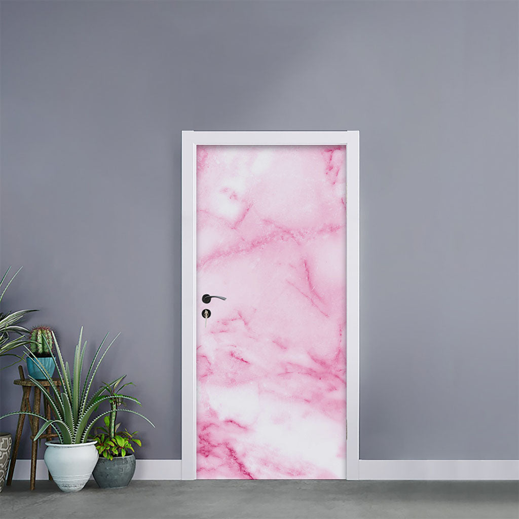 White Pink Marble Print Door Sticker