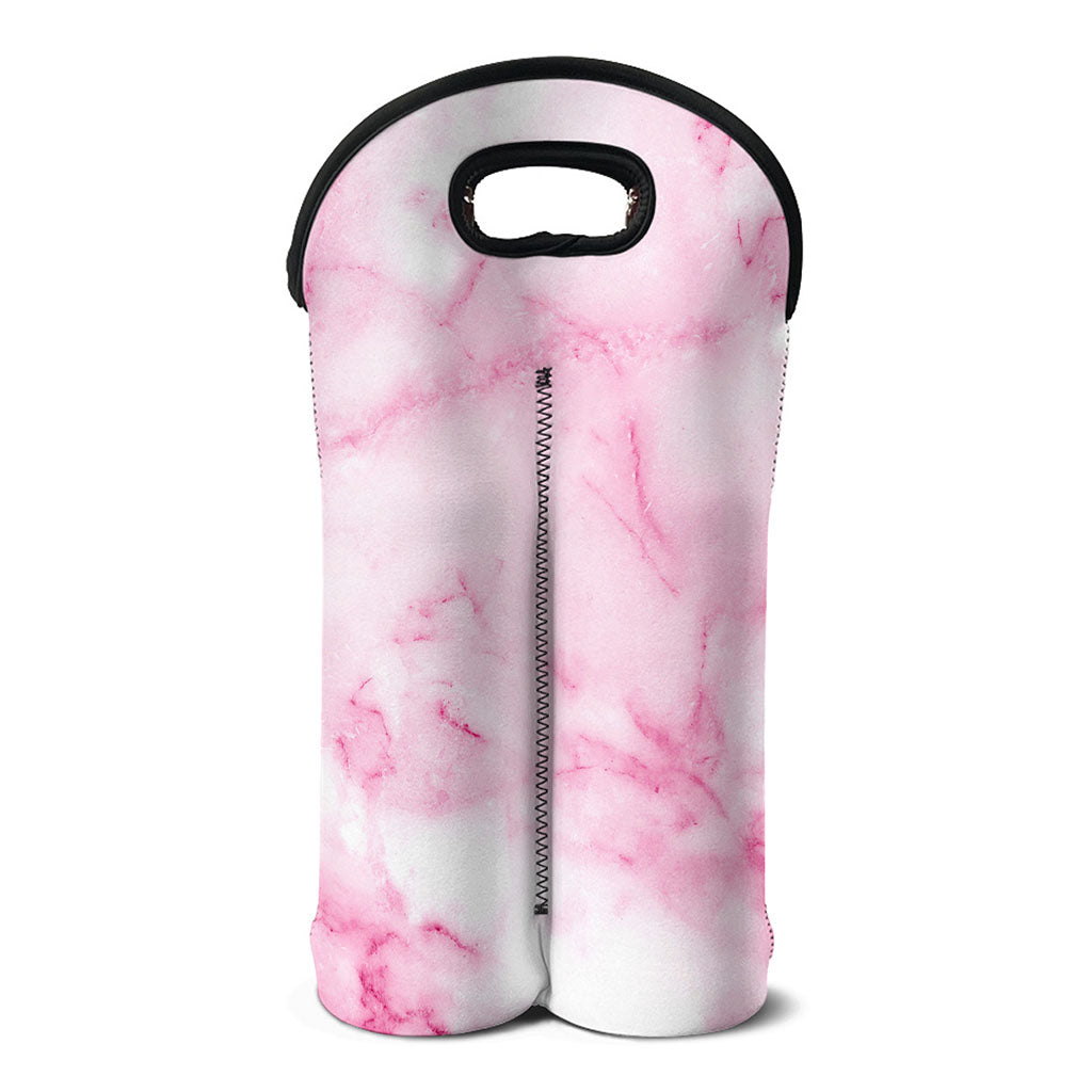 White Pink Marble Print Double Neoprene Wine Tote