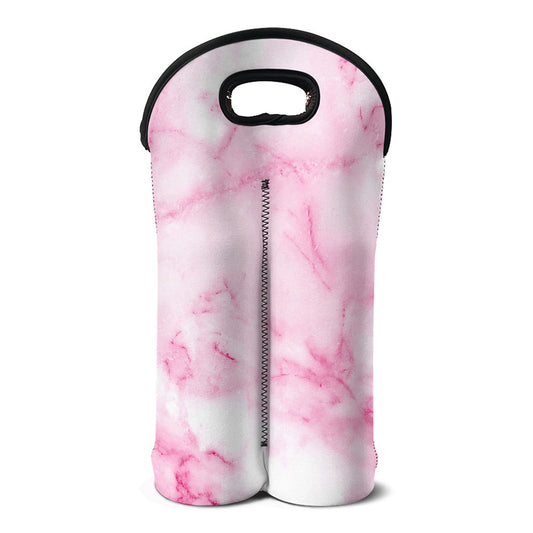 White Pink Marble Print Double Neoprene Wine Tote