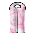 White Pink Marble Print Double Neoprene Wine Tote