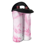 White Pink Marble Print Double Neoprene Wine Tote