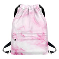 White Pink Marble Print Drawstring Backpack