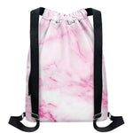 White Pink Marble Print Drawstring Backpack