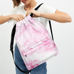 White Pink Marble Print Drawstring Backpack