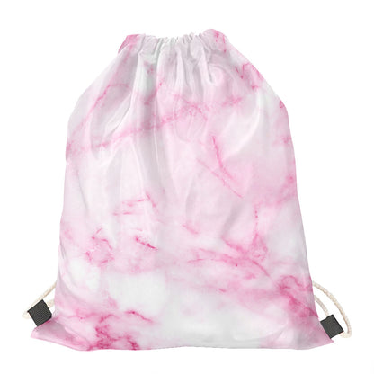 White Pink Marble Print Drawstring Bag