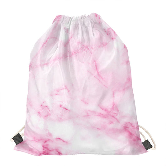 White Pink Marble Print Drawstring Bag
