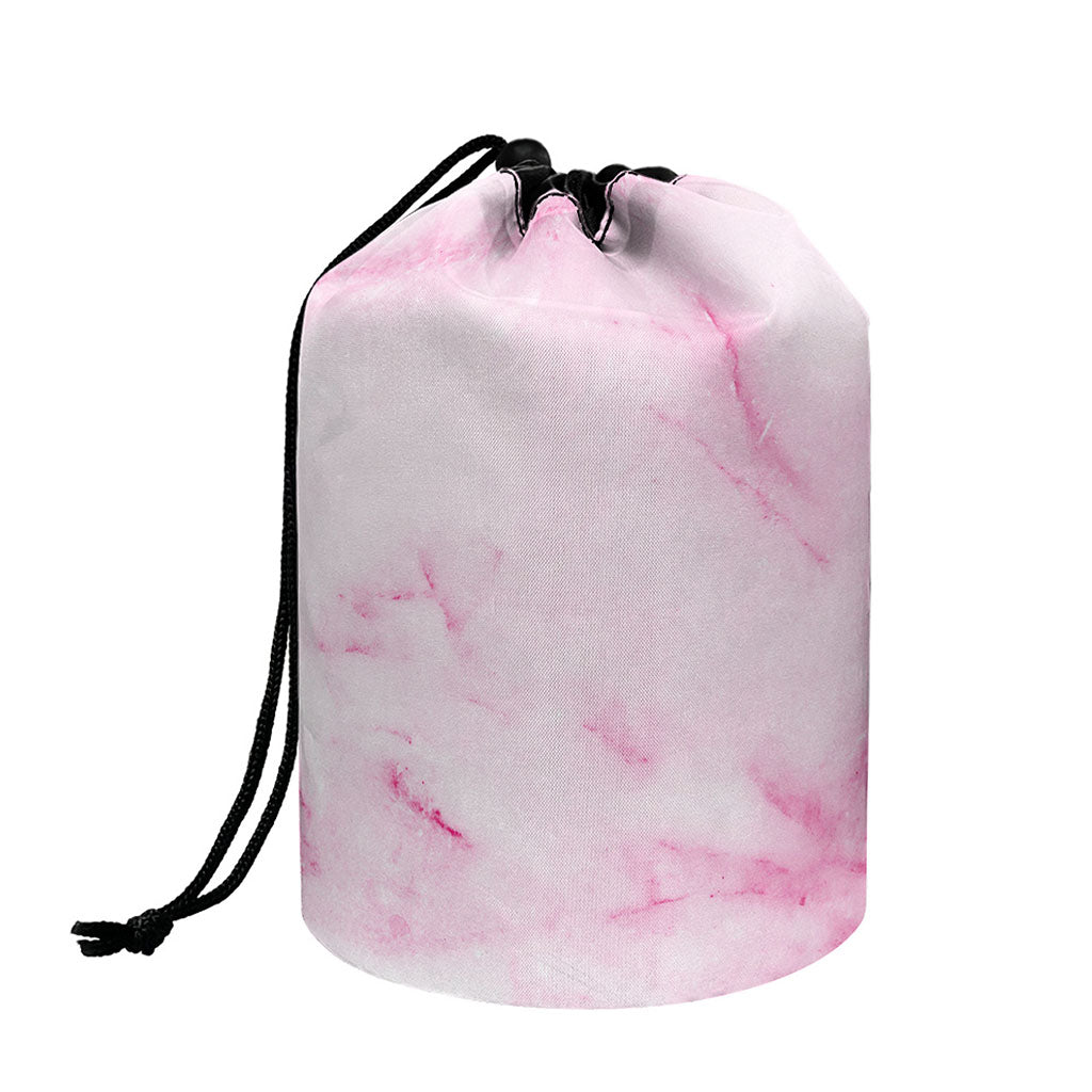 White Pink Marble Print Drawstring Makeup Bag