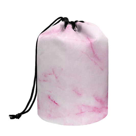 White Pink Marble Print Drawstring Makeup Bag