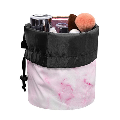 White Pink Marble Print Drawstring Makeup Bag