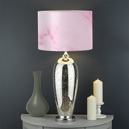 White Pink Marble Print Drum Lamp Shade