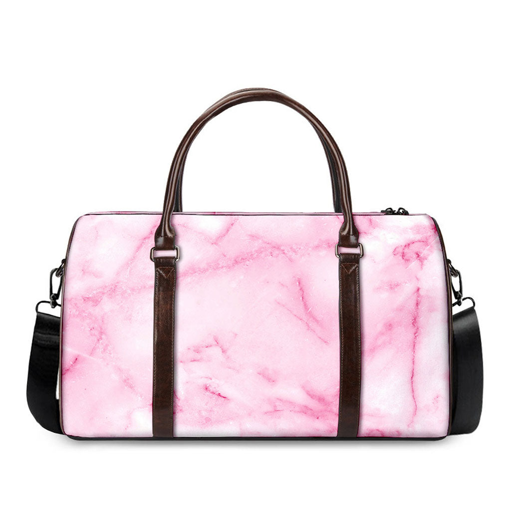 White Pink Marble Print Duffle Bag