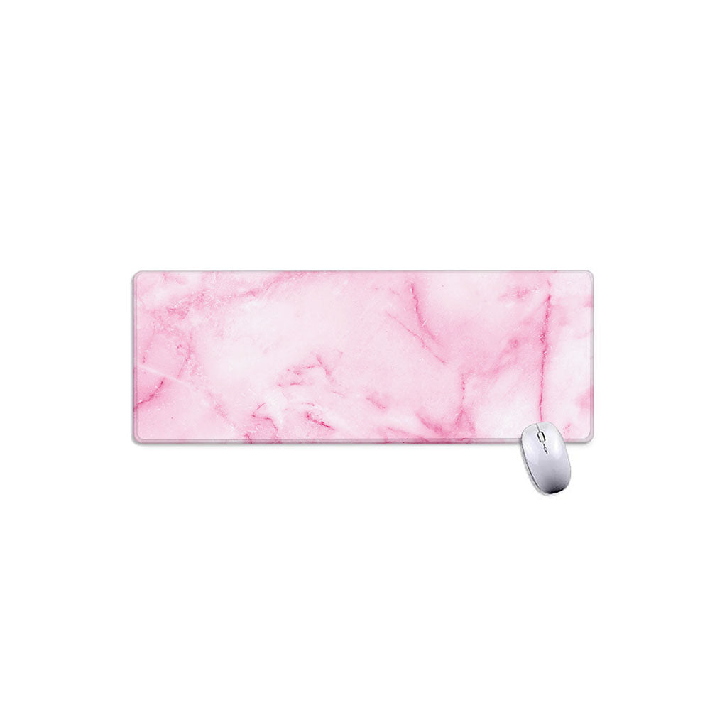 White Pink Marble Print Extended Mouse Pad