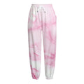 White Pink Marble Print Fleece Lined Knit Pants