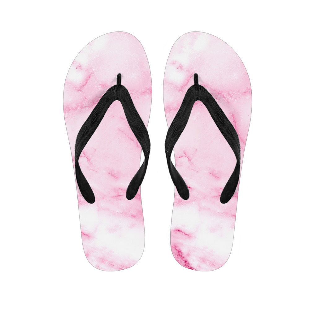 White Pink Marble Print Flip Flops