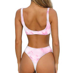 White Pink Marble Print Front Bow Tie Bikini