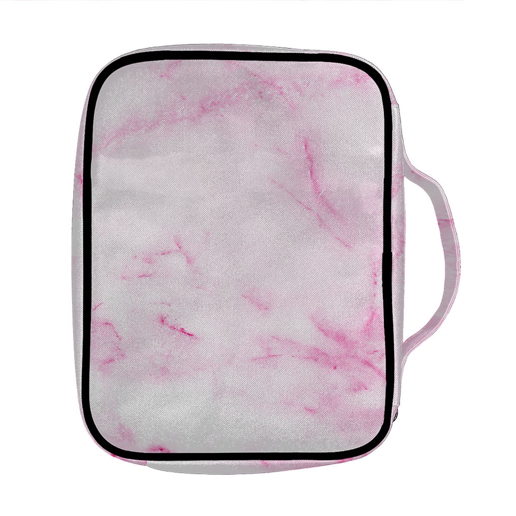 White Pink Marble Print Front Pocket Bible Bag