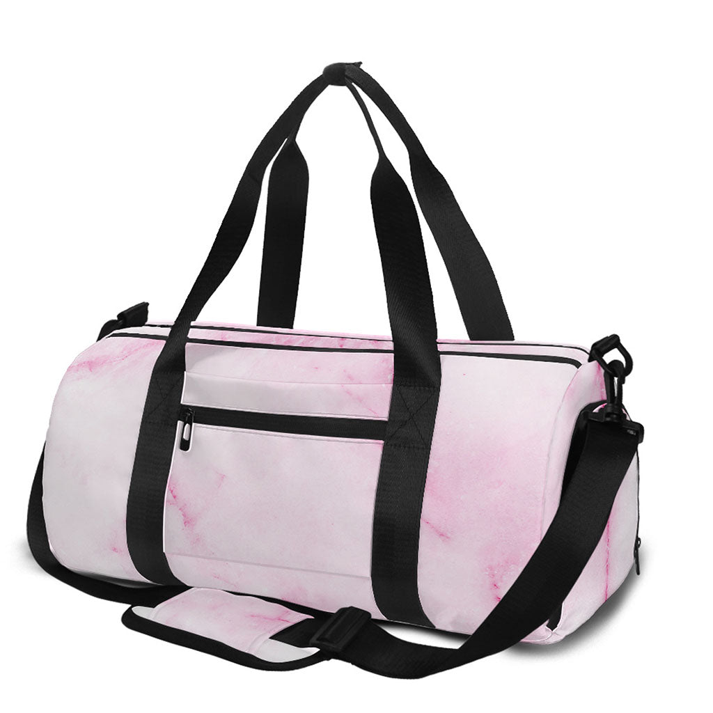 White Pink Marble Print Gym Bag