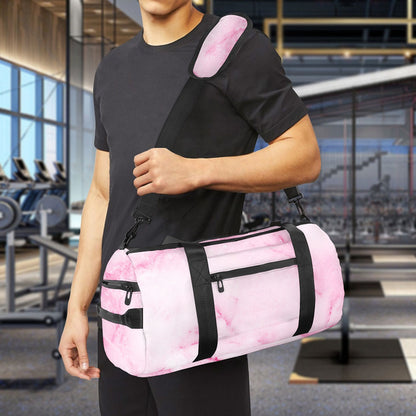 White Pink Marble Print Gym Bag