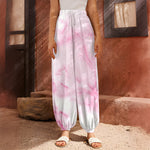 White Pink Marble Print Harem Pants