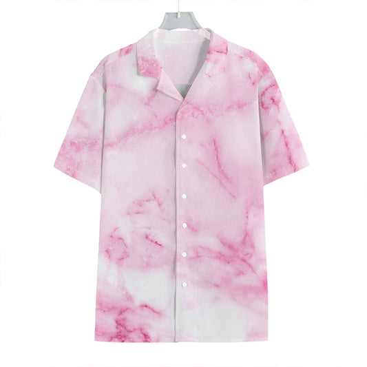 White Pink Marble Print Hawaiian Shirt