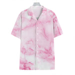 White Pink Marble Print Hawaiian Shirt
