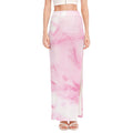 White Pink Marble Print High Slit Maxi Skirt