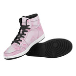 White Pink Marble Print High Top Leather Sneakers