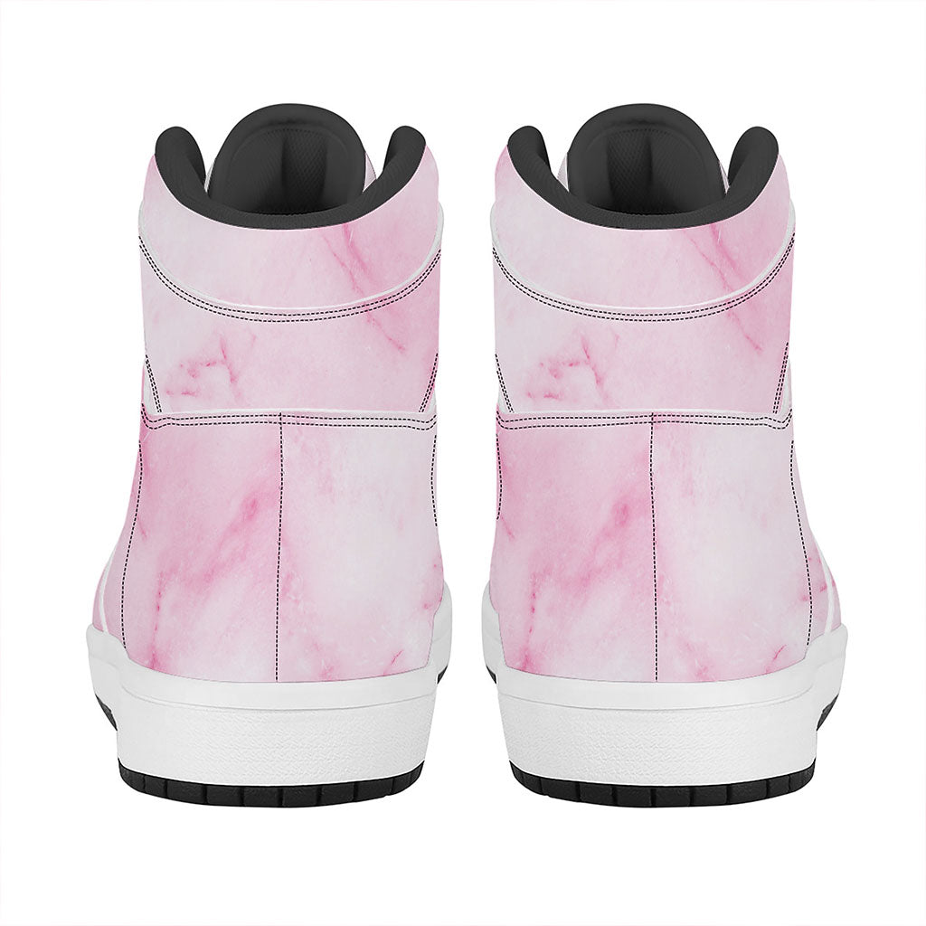 White Pink Marble Print High Top Leather Sneakers