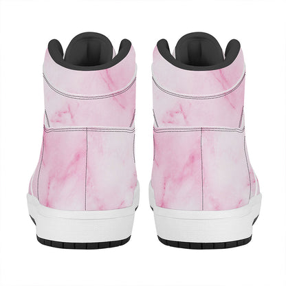 White Pink Marble Print High Top Leather Sneakers