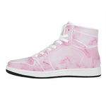 White Pink Marble Print High Top Leather Sneakers