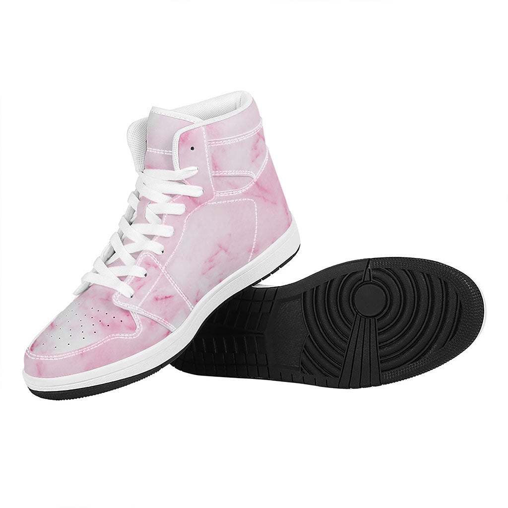 White Pink Marble Print High Top Leather Sneakers