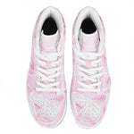 White Pink Marble Print High Top Leather Sneakers