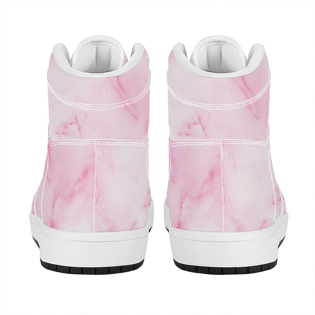 White Pink Marble Print High Top Leather Sneakers