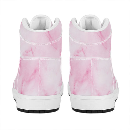 White Pink Marble Print High Top Leather Sneakers