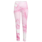White Pink Marble Print High-Waisted Pocket Leggings