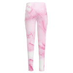 White Pink Marble Print High-Waisted Pocket Leggings