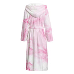 White Pink Marble Print Hooded Bathrobe