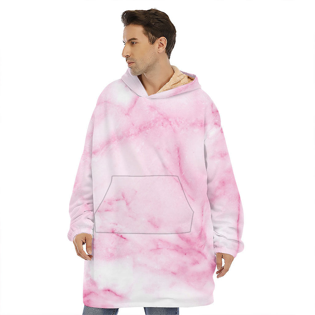 White Pink Marble Print Hoodie Blanket