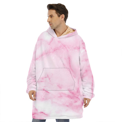White Pink Marble Print Hoodie Blanket