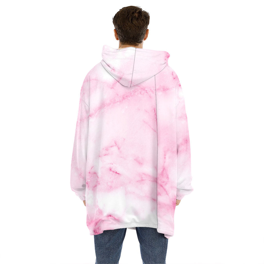 White Pink Marble Print Hoodie Blanket