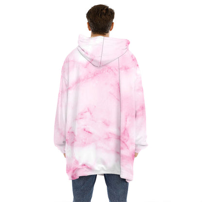 White Pink Marble Print Hoodie Blanket