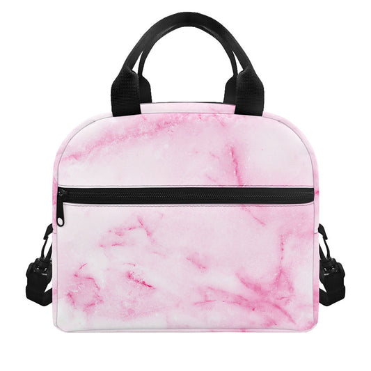 White Pink Marble Print Insulated Lunch Bag